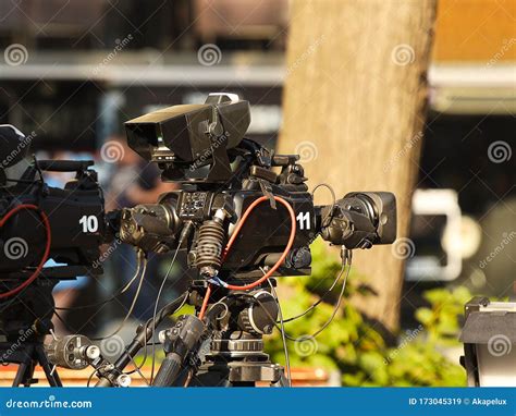 Professional Movie Cameras on the Set among Other Equipment. Production ...