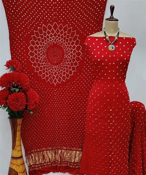 Pure Modal Silk Original Hand Crafted Bandhani Dress Material ...