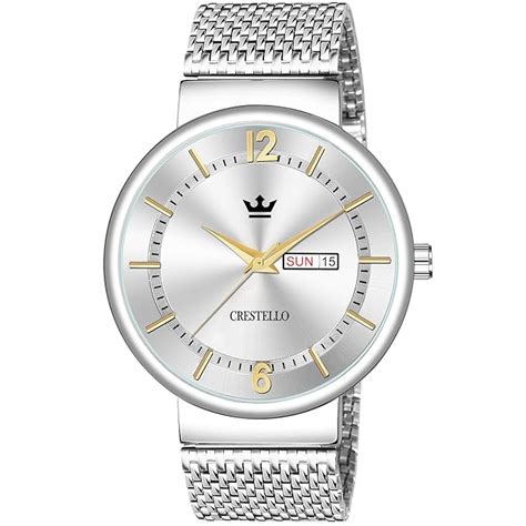 CRESTELLO Stainless Steel Chain Analog Wrist Watch for Men (Silver Dial ...
