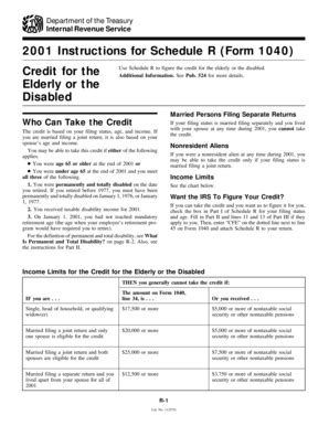 Schedule R (Form 1040) Instructions 2001 - Blank Fillable Template ...