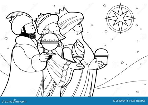 Three Kings Or Magi Cartoon Outline Vector For Coloring Page ...