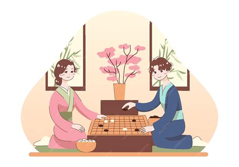 Premium Vector | Characters playing a traditional chinese game Gobang ...