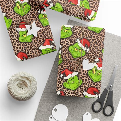 Leopard Grinch Wrapping Paper | Leopard Print Gift Wrap • Holiday ...