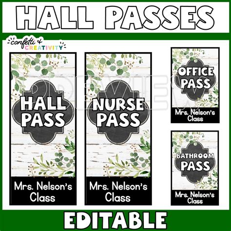Hall Pass Template Printable Hall Passes | Hall Pass Template Editable