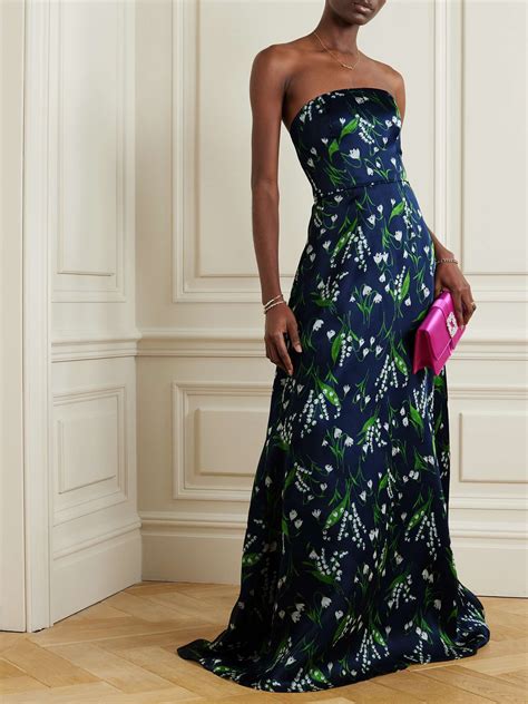CAROLINA HERRERA Strapless floral-print silk-satin gown | NET-A-PORTER