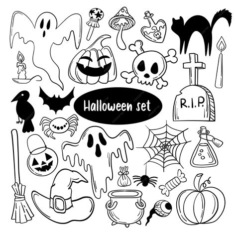 Premium Vector | Large set of cute halloween doodles