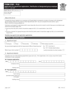 Fillable Online Form P10 - Application for payroll tax registration ...
