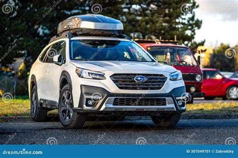 Subaru Outback Parked Outside. White Off-road Family Car. Editorial Photo - Image of vehicle ...