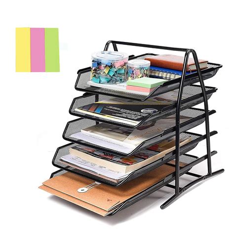 Jukusa 5 Tier Metal Mesh File Desk Tray A4 Documents With Sticky Notes ...