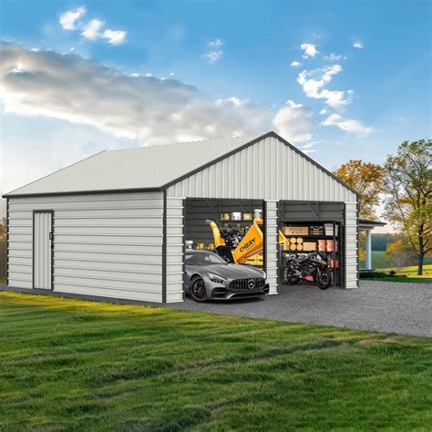 Amazon.com : 23 x 22 FT Metal Shed, 2 Car Prefab Garage with Side Entry ...
