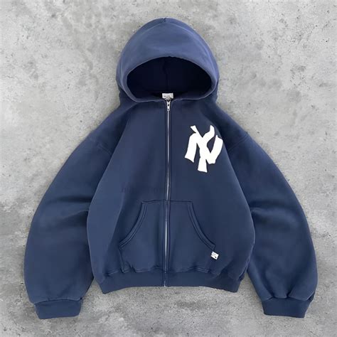 NY New York Zip Up Hoodie In Blue dm for all... | Depop
