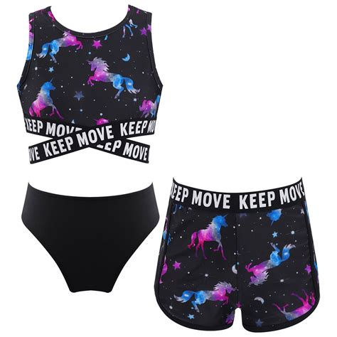 YONGHS Kids Girls 3 Pcs Tankini Sets Swimsuit Crop Top with Brief Booty ...