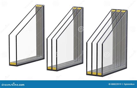 Double Triple And Quadruple Windows Insulated Glazing. 3D Render ...
