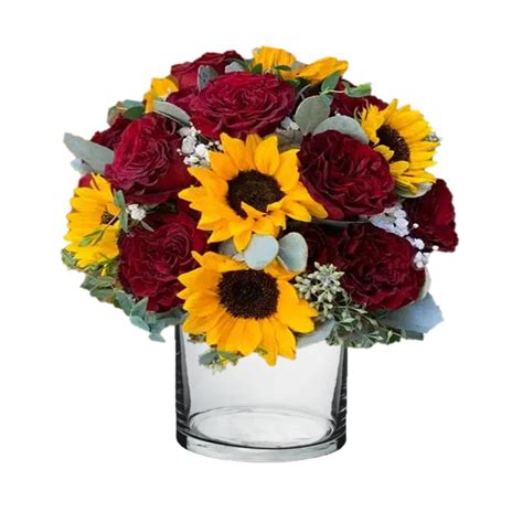 Sunflowers and Red Roses Centerpiece - VIP Floral Designs