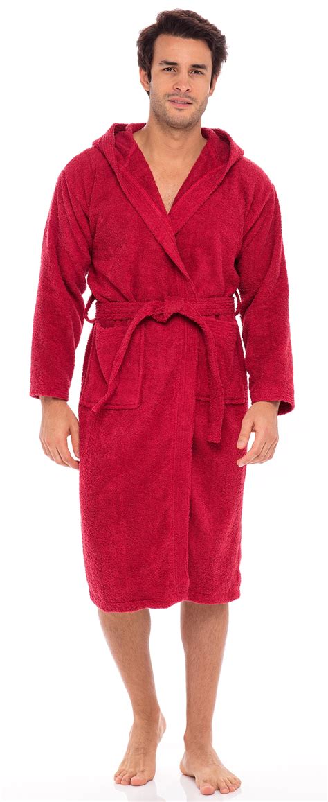 Men Hooded Bathrobe For Men 100% Cotton Terry Bathrobes with Hood Towel ...