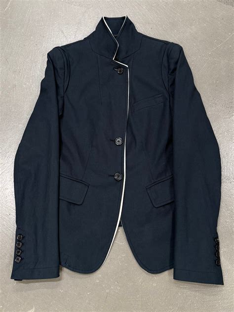 2010s Ann Demeulemeester asymmetrical blazer with white piping