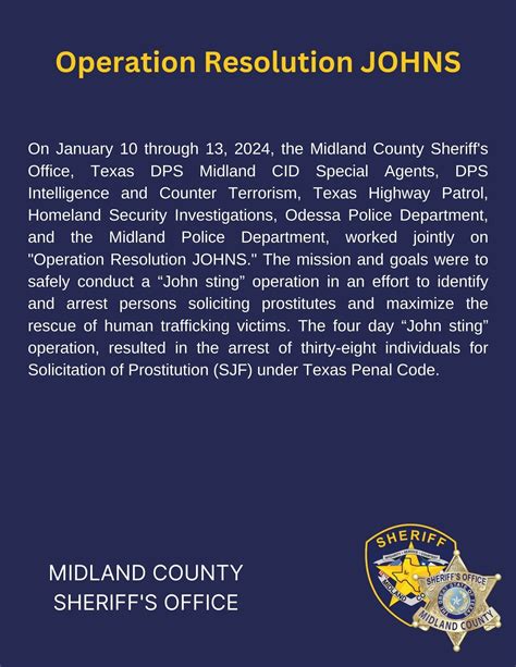 Midland County sheriff office arrests 38 people in prostitution sting