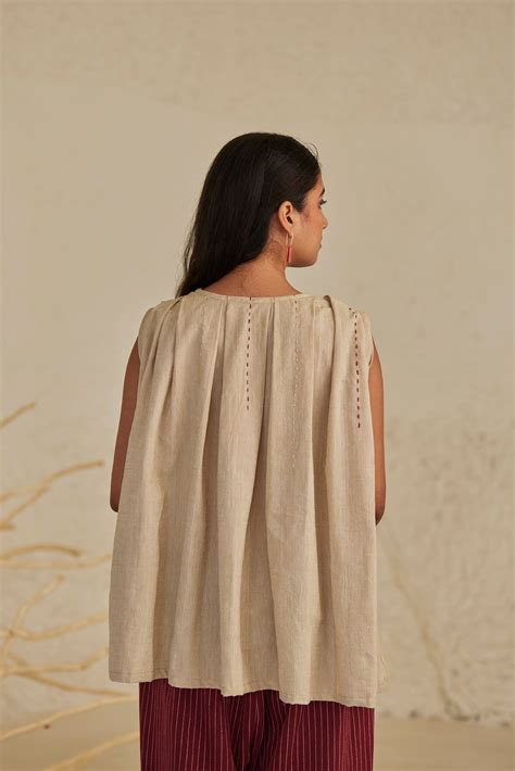 Beige Embroidered Cotton Top