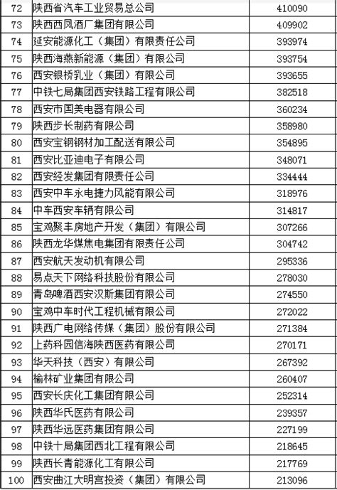 2019陕西100强企业排序名单-百强企业排序-陕西省企业家协会