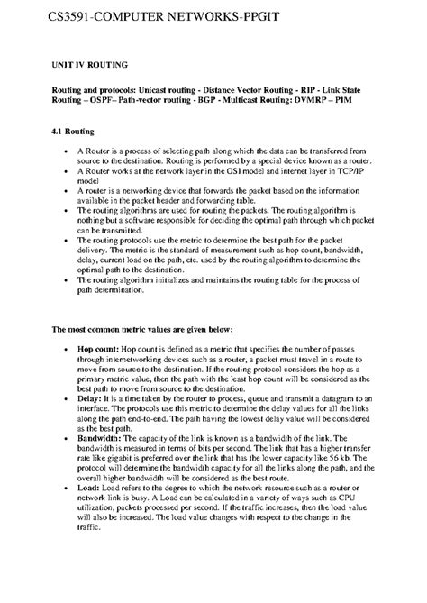 CS3591 CN UNIT 4 Routing Protocols and Algorithms Notes - Studocu