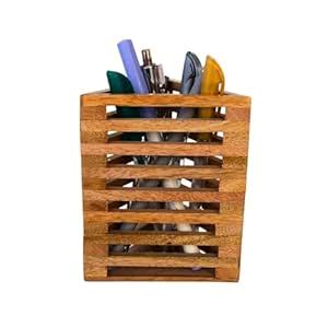 Indian Crafts Wooden Pen Stand – Handmade Sheesham Wood Desk Organizer ...