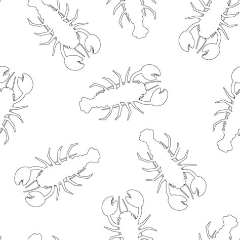 왕새우와 원활한 패턴 블랙 개요 벡터 일러스트 레이 션 흰색 배경 | 프리미엄 벡터