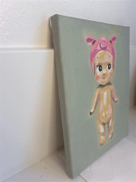 Sonny Angel Original Oil Painting Cute Pig Figurine Collectable Art ...