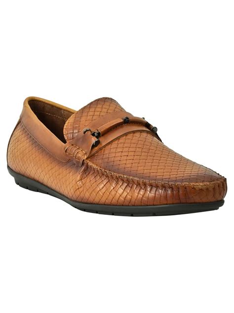 Men Tan Basket Weave Textured Loafers – ShoeTree
