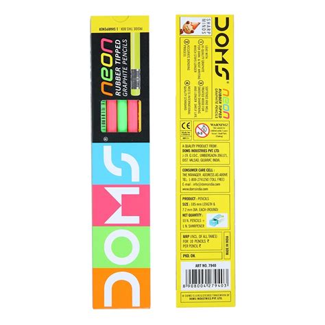 DOMS NEON Rubber Tipped Graphite Pencils (Pack of 100 Pencils) : Amazon ...