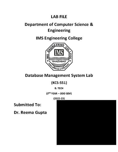 DBMS Practical - LAB FILE Department of Computer Science & Engineering ...