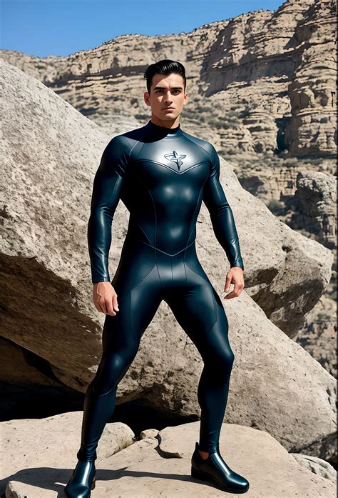 Arafed man in a wet suit standing on a rock in the desert - SeaArt AI