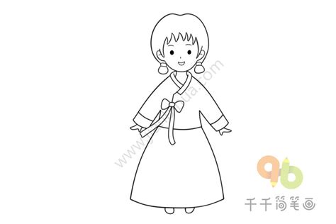 民族人物 朝鲜族女孩简笔画步骤图_民族人物