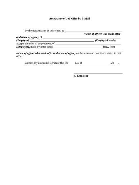 Acceptance of Job Offer by EMail Doc Template | pdfFiller