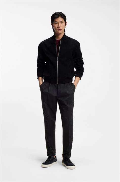 BOSS - Tapered-fit trousers in stretch-cotton twill - Black