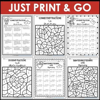 Valentine's Day 5th Grade Math Worksheets Color by Number Bundle