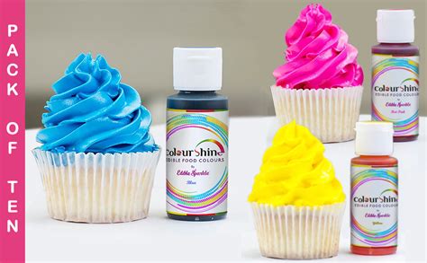 Edible Sparkle Colourshine Food Colouring Set Of 10 Vibrant Liquid Food ...