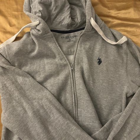 grey polo hoodie - Depop