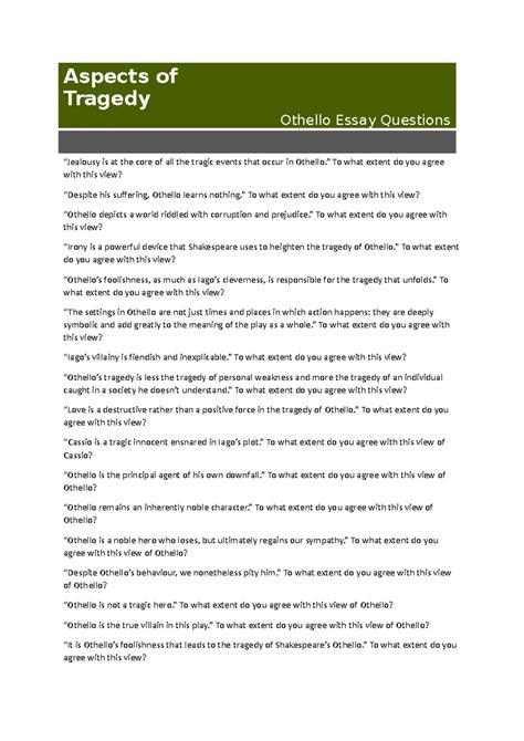 Othello Quote Bank: Key Quotes & Analysis - A Study Guide - Studocu