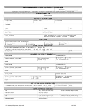 Fillable Online ci irrigon or EMPLOYMENT APPLICATION FOR THE CITY OF ...