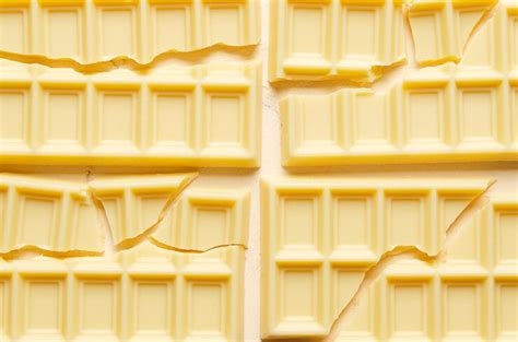 Background of broken white chocolate bars in rectangular format top ...