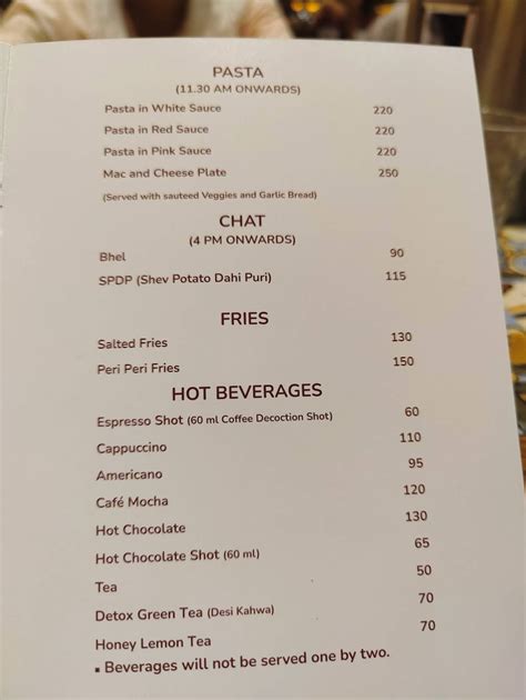 Menu at Verandah, Pune