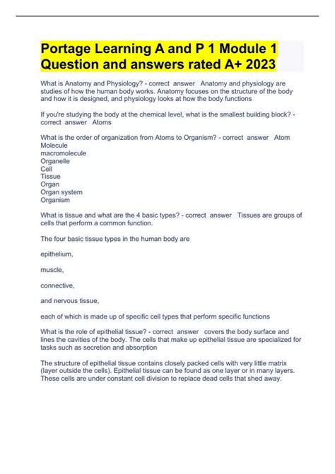 Portage Learning A and P 1 Module 1 Question and answers rated A+ 2024 ...