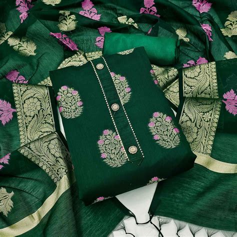 Green Woven Jacquard Dress Material