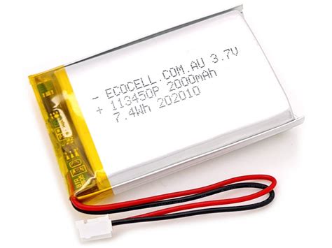 LiPo Battery 2000mAh 3.7V 113450, Polymer Lithium Ion – Ecocell