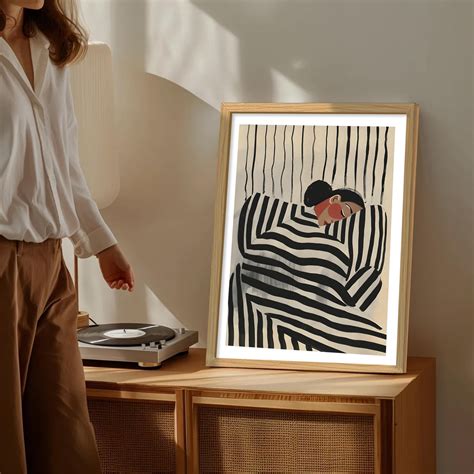 Boho Woman in Stripes Abstract Painting, Bohemian Large Wall Art (16.9 ...