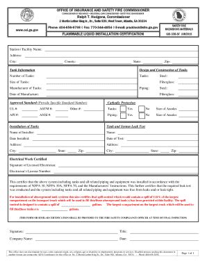 Fillable Online oci ga FLAMMABLE LIQUID INSTALLATION CERTIFICATION Fax ...