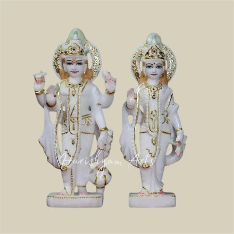 16" Laxmi Vishnu Statue In White Marble