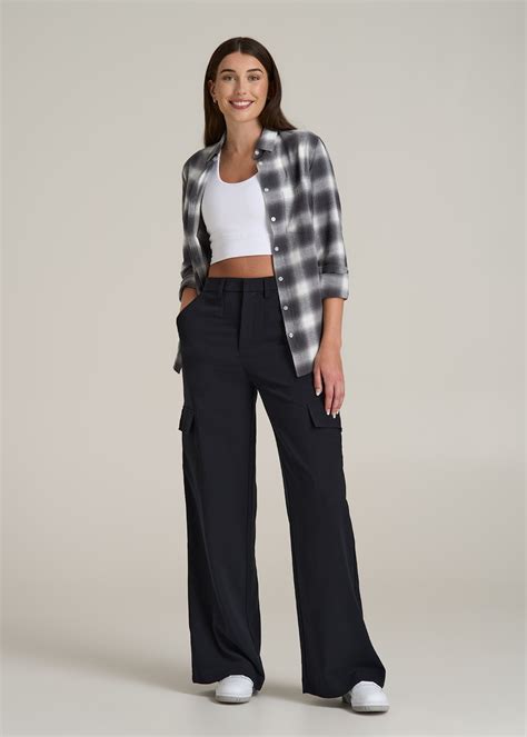 Cargo Wide Leg Dress Pants for Tall Women in Black - American Tall
