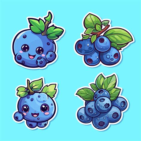 Premium Vector | Blueberries sticker cool colors kawaii clip art ...