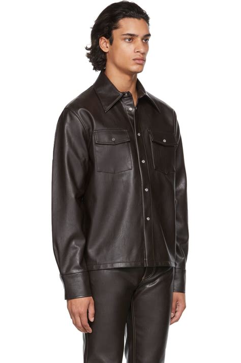 Men's Full Sleeve Black Trucker Leather Shirt - Arcane Fox